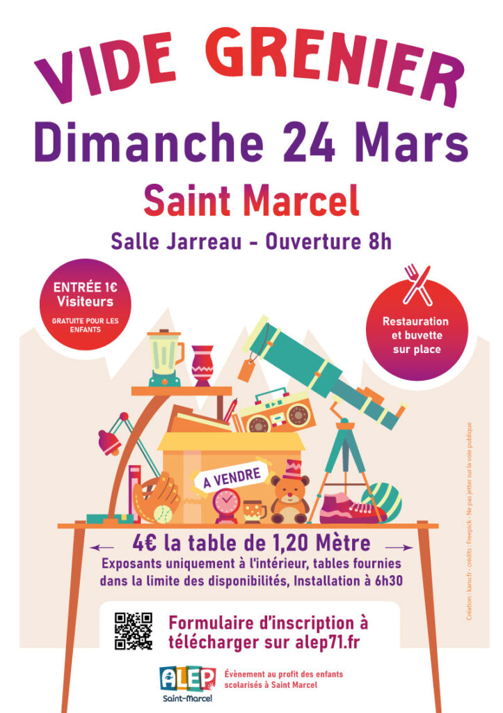 Affiche du Vide greniers de l'alep à saint marecel le 24 mars 2024